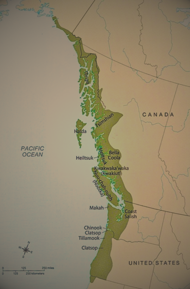 Map of the Northwest Coast nations and coastline